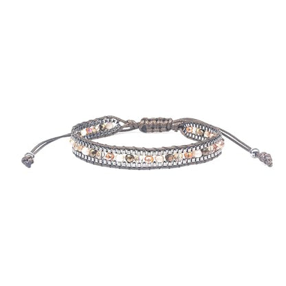Boho Handmade Crystal Beaded Bracelet for Women,Adjustable Braided Woven Bracelet,Minimalist Casual Jewelry Gift - color: Brown