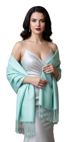 Pashmina Shawls Wraps for Women. Dress Cover Up Formal. Cashmere Feel Wrap for Evening Dress. - color: Light Cyan