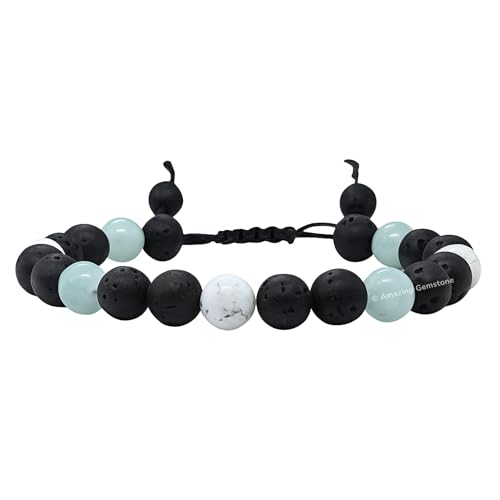 Amazing Gemstone Anger Control Bracelet - Howlite Amazonite Lava Bracelet Set for Men Women Healing Calming Anxiety Stress Relief Gifts Pulseras Para Hombres Mujer Stocking Stuffers (Adjustable) - color: Anger Control
