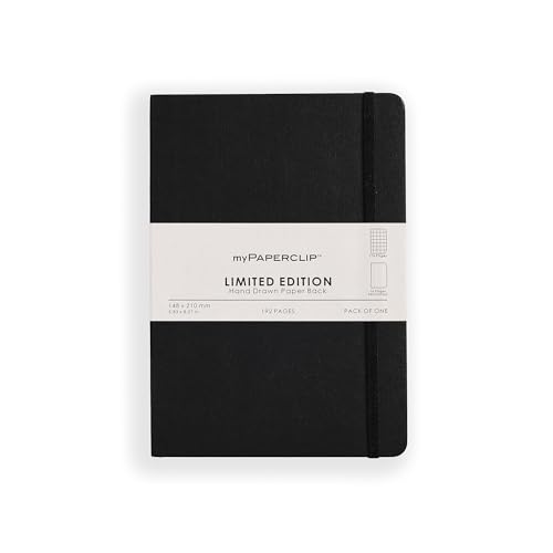 myPAPERCLIP Limited Edition A5 Checks/Square Grid Notebook | 192 Pages, 100 GSM, Soft Cover, A5 (5.83 × 8.27 in) | Flat Lay | Bookmark & Elastic Closure | Black - color: Black, style: Checks
