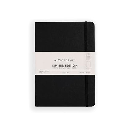 myPAPERCLIP Limited Edition A5 Checks/Square Grid Notebook | 192 Pages, 100 GSM, Soft Cover, A5 (5.83 × 8.27 in) | Flat Lay | Bookmark & Elastic Closure | Black - color: Black, style: Checks