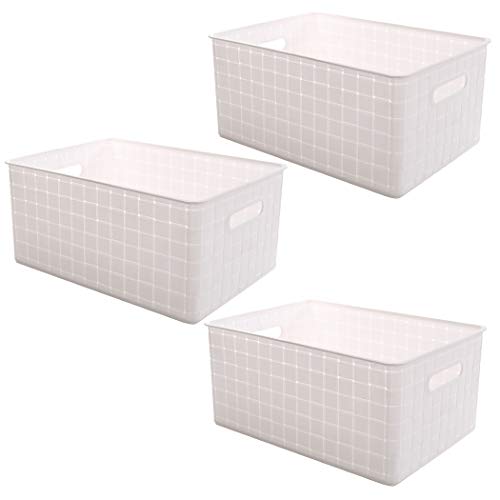 BINO | Plastic Basket, Large - White | 3 Pack | THE STABLE COLLECTION | Multi-Use Storage Basket | Rectangular Cabinet Organizer | Baskets for Organizing with Handles | Home & Office Storage Organizer - color: White, size: 3PK- L