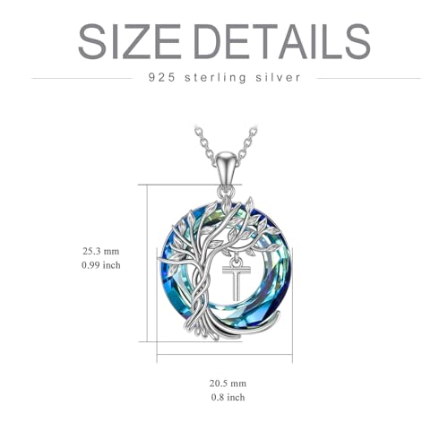 TOUPOP Gifts for Women Tree of Life Initial Necklace 925 Sterling Silver Letter Pendant with Blue Crystal Birthday Jewelry Gifts for Women Her Mom Wife Daughter - color: Tree of Life T Initial