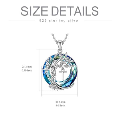 TOUPOP Gifts for Women Tree of Life Initial Necklace 925 Sterling Silver Letter Pendant with Blue Crystal Birthday Jewelry Gifts for Women Her Mom Wife Daughter - color: Tree of Life T Initial