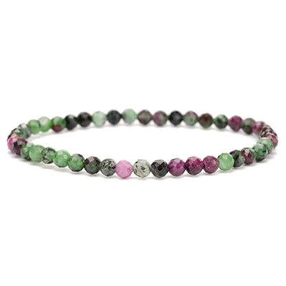 Angelstones Natural Gemstone Small Beaded Stretch Bracelet, 4mm Faceted Round Beads, Crystal Healing Bracelet for Women - color: Ruby In Zoisite