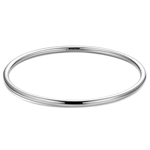 Kainier 3mm 14K Gold Plated Bracelet Stainless Steel Glossy Stackable Thin Round Bangle Bracelet for Women Solid Plain Polished Bracelet Best Gifts for Love - color: 1PC Steel, size: 8.0 Inches
