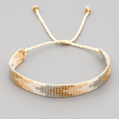 Handmade Boho Beaded Friendship Strand Wrap Bracelets for Women Charm Adjustable Couples String Rope Braided Bohemia Colorful Seed Beads Bracelet Fashion Jewelry Gift - color: White Gold