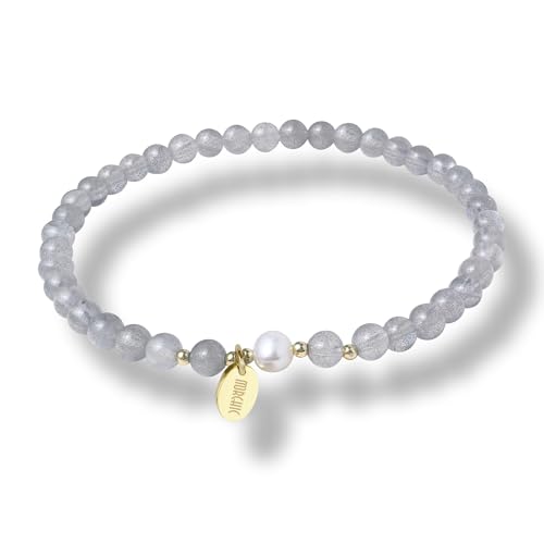 Morchic 4mm Natural Gemstone Beads Stretch Bracelet for Women, With Freshwater Pearls, Energy Gem Birthday Gift for Her 7.2” - color: Labradorite
