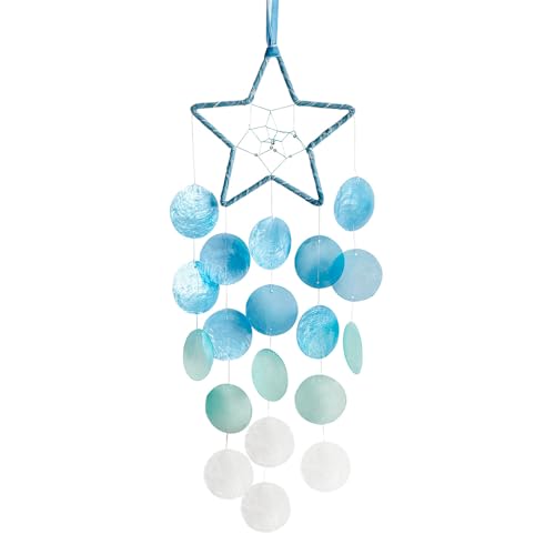 Hanging Wind Chimes for Outside Decoration,Balcony Garden Decor of Star Shaped Capiz Shell Wind Chime,Coastal Style Decor for Indoor/Outdoors,Great Gift for Women (Blue) - color: Blue