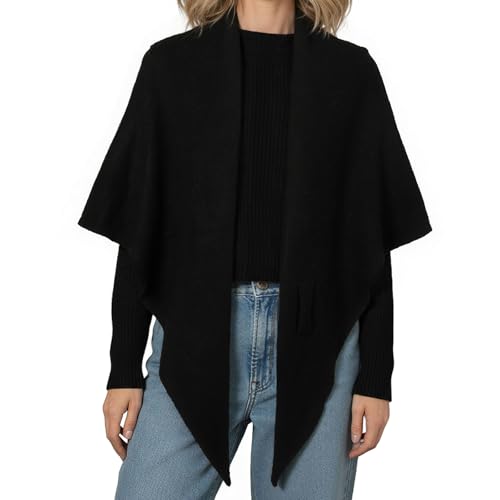 RIIQIICHY Shawl Wrap Women Pashmina Triangle Cape Knit Sweater Scarf for Fall Winter Fashion Accessory - color: Black