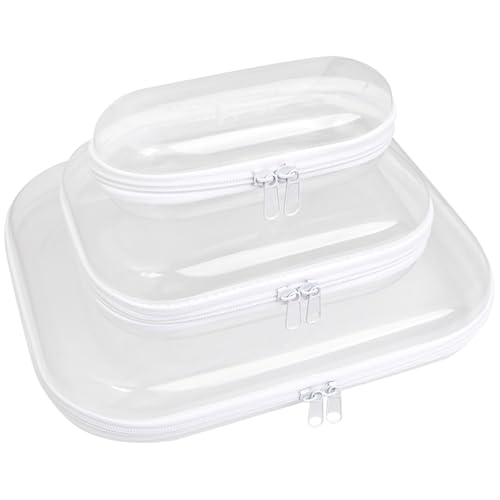 3 Pack of Hard Shell Zippered Cases for Storage & Travel, Transparent with Double Zippers, 3 Sizes