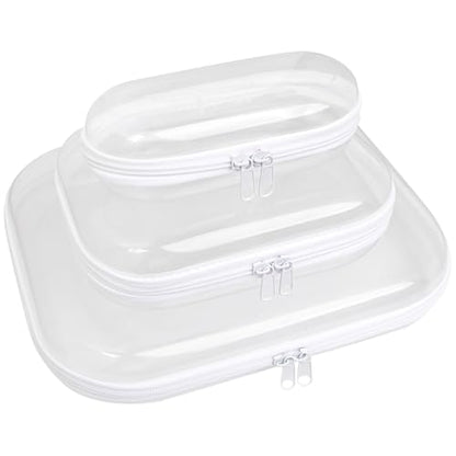 Cases with Zippers of Three Dimensions for Travel and Storage, 3 Pieces Clear Firm Shell Zippered Bags, Clear Sturdy Casing with Double Zipper