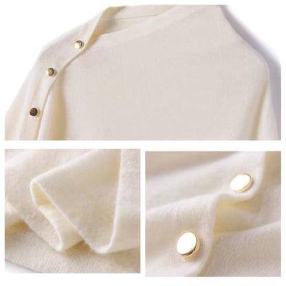 Women's Versatile Knitted Shawls Scarf Poncho Sweater Capes with Buttons Lightweight Spring Summer Fall Winter Wraps - color: Beige
