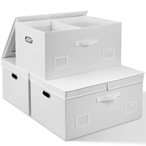 Graciadeco 75 Quarts Extra Large Decorative Storage Bins with Lids, 3 Packs White Collapsible Storage Bins with Lids, Stackable Storage Bins Decorative Box Storage With Lid Extra Large - color: White, size: XLarge-3 Pack
