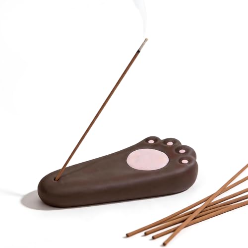 Mougigi Handmade Japanese Ceramic Dog Paw Incense Holder - Mini Burner for Pine Incense & Frankincense Incense Sticks, Perfect for Home Decor, Yoga,Spa, and Zen Spaces - Unique Spiritual Accent Piece - color: Dog Paw Incense Holder-dark Brown