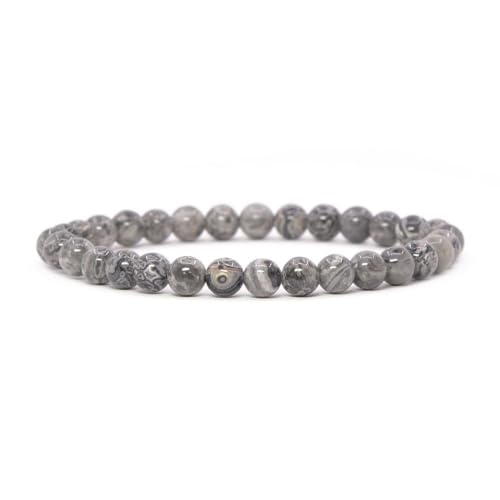 Justinstones Gem Semi Precious Gemstone 6mm Round Beads Stretch Bracelet 6.5 Inch - color: Black Lace Jasper
