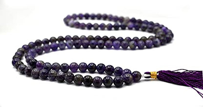 Amazing Gemstone Japa Mala 108 Prayer Beads Necklace and Wrist Mala Bracelet for Meditation - color: Amethyst, size: Without Knots