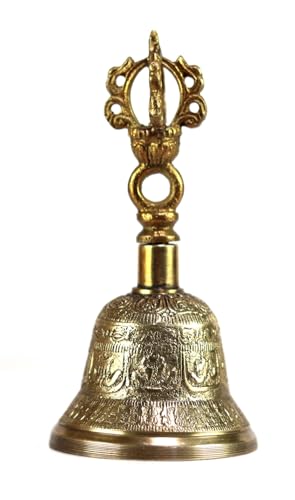 ASHIRWAD Tibetan Hand Bell 4, 5 & 6 inches for Meditation & Prayer Dorje Vajra (4.5 inches) - size: 4.5 inches