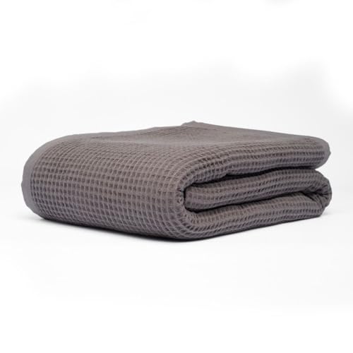 GOTS Certified Organic Cotton Waffle Weave Blanket, Twin Bed Size, 66"X90"Cozy Throw Blanket for Couch, Modern Home Decor, Throw Blankets,Waffle Blanket & Soft Bed Blankets -Charcoal Grey - color: Waffle - Grey Glimmer, size: Twin