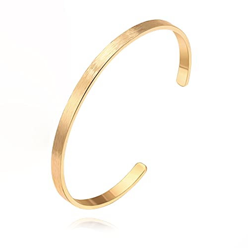 18K Gold Plated Open Cuff Bangle for Women Statement Brushed/Hammered/Textured Bracelet Layering Jewelry Love Gift for Her - style: Brushed Bangle