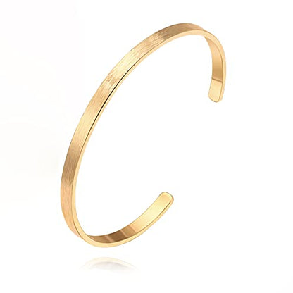 18K Gold Plated Open Cuff Bangle for Women Statement Brushed/Hammered/Textured Bracelet Layering Jewelry Love Gift for Her - style: Brushed Bangle
