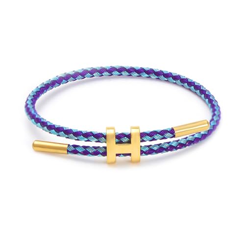 Steel Bracelet Link, Adjustable H-shape Wire Rope Bracelet, Lucky Jewelry with Titanium Buckle for Birthday, Valentine's, Graduation, Fashion Gift for Women, Men, Lovers, Friends - color: blue purple