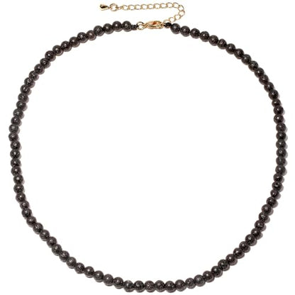 Simple Choker Necklace for Women Real Stone and Crystals Necklaces 4mm Beaded Choker Jewelry Meditation Gift for Women (16"+2") - style: Lava Stone