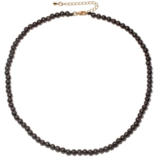 Simple Choker Necklace for Women Real Stone and Crystals Necklaces 4mm Beaded Choker Jewelry Meditation Gift for Women (16"+2") - style: Lava Stone