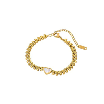 Solza Gold Bracelet for Women – Stainless Steel Heart Link Chain Jewelry, Adjustable Non-Tarnish Gold-Plated Bracelet, Stylish Stackable Bracelet for Everyday & Special Occasions - style: Bar Link