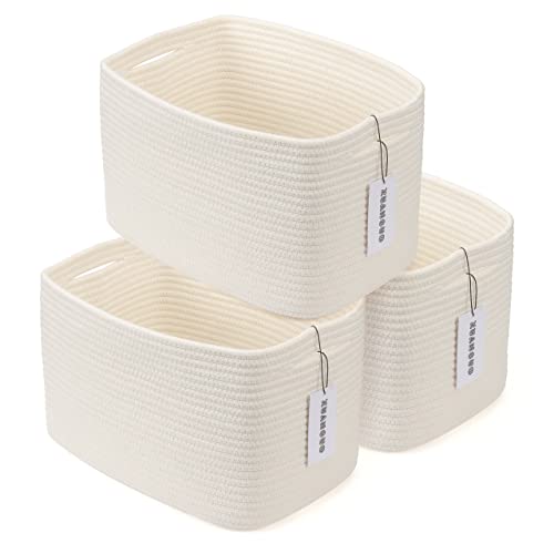 Cotton Rope storage Basket Bins Woven Basket for Organizing Shelves 15X10X9.3" Rectangle Decorative Baskets For storage Clothes Toys Books Towels Nursery basket organizer 3 pack white - color: White