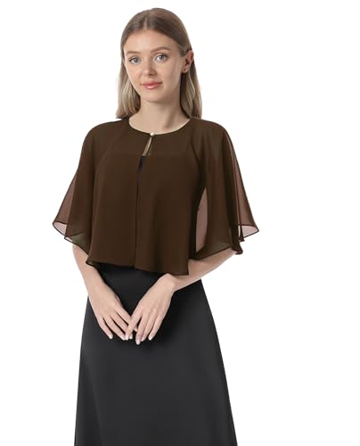 Chiffon Capelet Soft capes Shawls and Wraps for Evening Dress Wedding Cape 1920s shawl accessories for women - color: Brown