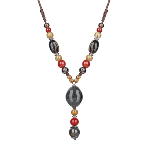 DS Boho Beaded Necklace for Women–Colorful Ceramic & African Tribal Beads, Adjustable Long Chunky Bohemian Jewelry with Gift Box Packaging,Hippie Witchy Vintage Handmade Fashion Statement Necklace - style: style-23