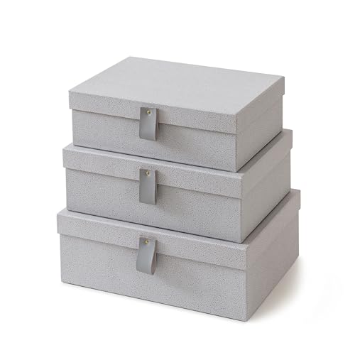 Soul & Lane Cardboard Decorative Boxes for Storage - Set of 3, Textured Set with Lids for Home Decor, Photo Storage and Memory Boxes for Keepsakes, Cloud Gray - color: Cloud Gray
