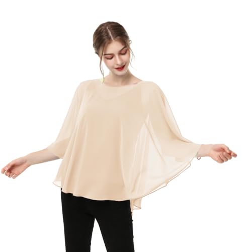 Capes for Womens Casual chiffon shawl Casual Chiffon Cape Sheer shawls and wraps Poncho Capelets Cover Up - color: Champagne