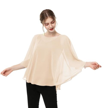 Capes for Womens Casual chiffon shawl Casual Chiffon Cape Sheer shawls and wraps Poncho Capelets Cover Up - color: Champagne