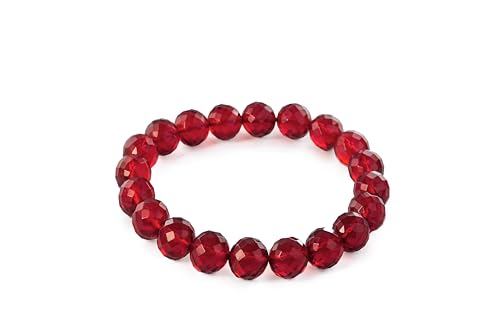 Natural Baltic Amber Bracelet for Women and Men – Stretch Wristband with Faceted Beads, Lightweight Unisex Jewelry Gift for Daily and Casual Wear - color: Red, size: Faceted