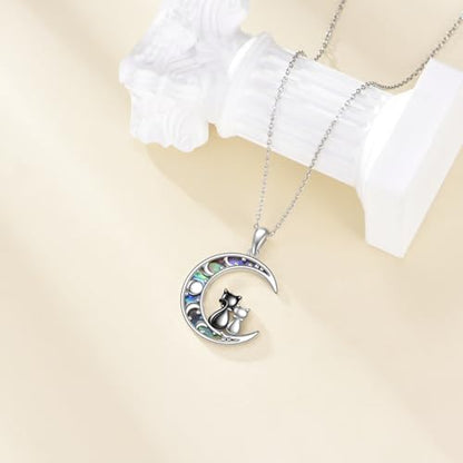Sun and Moon Necklace 925 Sterling Silver Sun Moon Pendant Gemstone Jewelry Gifts for Women - style: Cat