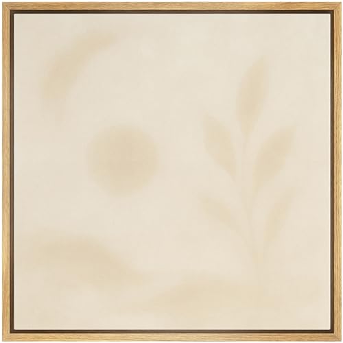 SIGNWIN Framed Canvas Print Wall Art Minimalist Sun and Leaf Shadows Soft Beige Abstract Illustrations Fine Art Farmhouse/Country for Living Room, Bedroom, Office - 16"x16" NATURAL - color: BS18-2507-SAR11, size: 16L" x 16W"