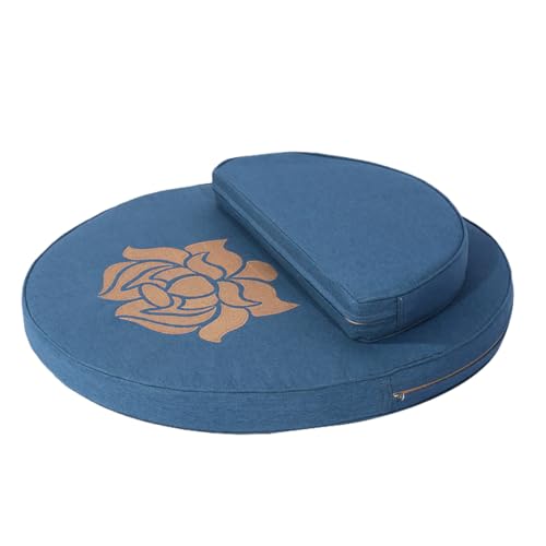 Round Meditation Cushion Mat Set with Washable Cotton Linen Cover, Larger Yoga Mat Bolster Floor Pillows Seating for Adults Meditation Accessories blue-60cm - color: Blue, size: 60cm