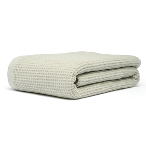 GOTS Certified Organic Cotton Waffle Weave Blanket, Queen Bed Size, 90"X90"Cozy Throw Blanket for Couch, Modern Home Decor, Throw Blankets,Comfy Waffle Blanket Soft Bed Blankets -Sea Foam - color: Waffle - Sea Foam, size: Queen (U.S. Standard)