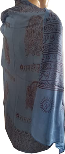 KVR Hindu Pooja Religious Cotton Indian prayer scarf with OM Krishna Ganesha Shiva Nataraja yoga spiritual auspicious prints - color: Blue-ganesh Print