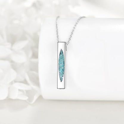 Cremation Urn Necklaces for Ashes Sterling Silver 3D Vertical Bar Memorial Pendant for Loved Ones Keepsake Cremation Jewelry Gifts for Women Men - style: Turquoise-B