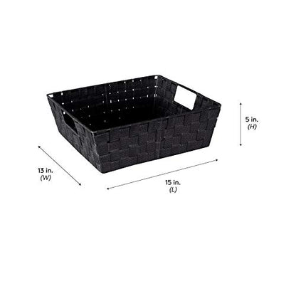 Simplify 15"x 13"x 5" Alloy Steel Rectangular Basket with 2 Built-in Carrying Handles, Black - color: Black, size: (Pack of 1)
