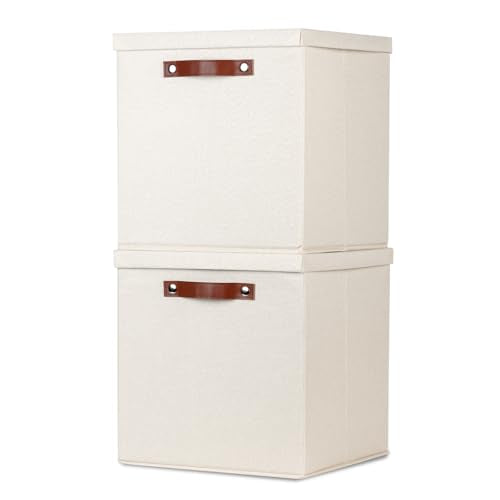 Temary Fabric Storage Bins with Lids 13 Inch Storage Cubes with Lid, Decorative Foldable Storage Boxes for Clothes, Closet Organizers (Beige, 13x13x13inch) - color: Beige, size: 13×13×13
