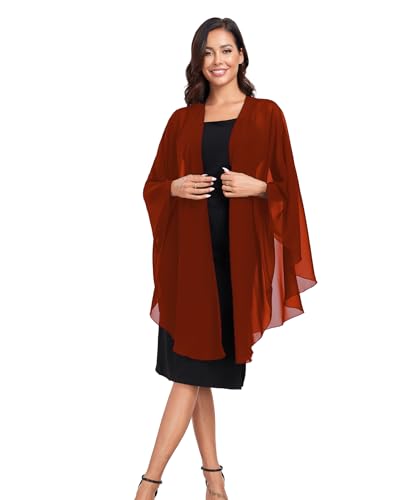 TONGFANTFL Shawls Wraps for Evening Wedding Party Chiffon Scarf Soft Bridal Wraps Wedding Guest Shawl Coverage - color: Burnt Orange