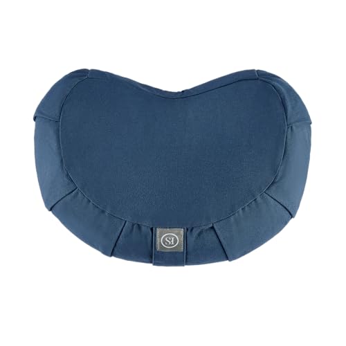 Meditation Cushion Bolster Pillow for Restorative Yoga – Supportive Cushion for Meditation, Pilates, and Relaxation – Filled with Buckwheat Hulls - Removable Cover - color: Navy Blue, size: Crescent (Filled with Buckwheat)