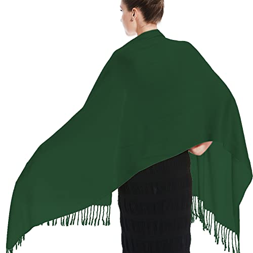 Glory Max Women Large Soft Silky Pashmina Shawl Wrap Scarf in Plain Solid Colors - color: Hunter Green