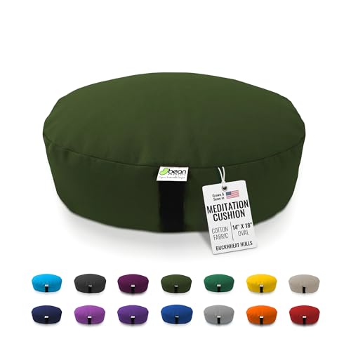 Bean Products Zafu Meditation Pillows for Sitting on Floor, Yoga Cushion, Cotton/Buckwheat Fill Yoga Pillow, Zafu Meditation Cushion, Zen Kneeling Prayer Pad- Made in USA - 14"x18" Oval - Earth - color: Earth, size: Oval - 14" x 18"