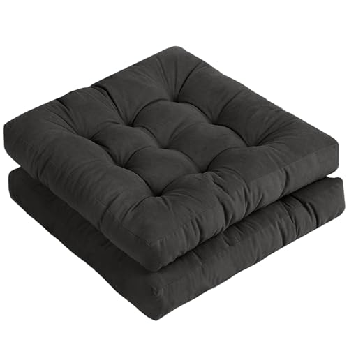 Tiita Outdoor Cushions Square Floor Pillow Thicken Tufted Seat Pad Large Floor Cushion for Yoga Meditation Living Room - color: Square|black, size: 2 Count (Pack of 1)