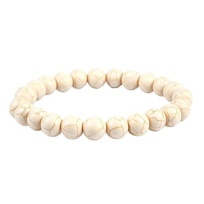 Natural Energy Healing Stone Charm Bracelet 8mm Natural Energy Healing Lava Rock Bracelet - Unisex - color: ZLY-White turquoise